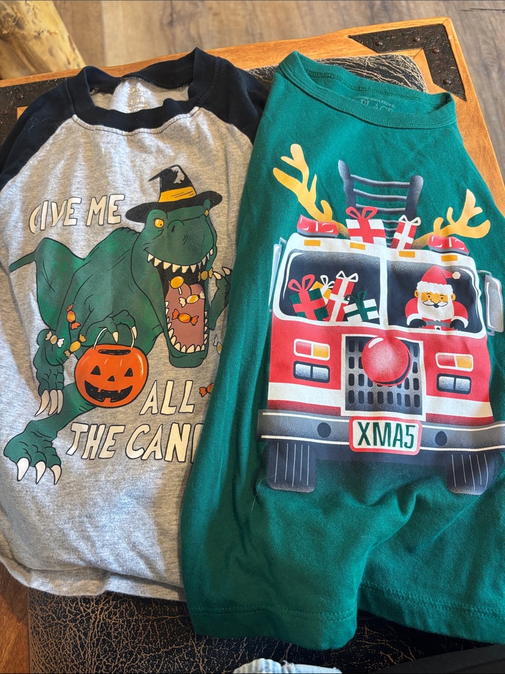 The Children's Place Green Holiday Firetruck Tee with Red & White Graphics